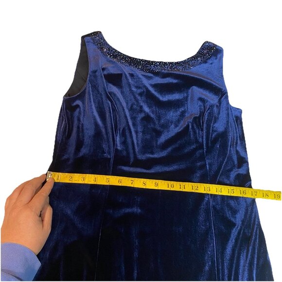 Coldwater Creek Dress Navy Blue Velvet Beaded Mesh Panel Hem Whimsigoth Sz 14P - Picture 8 of 13